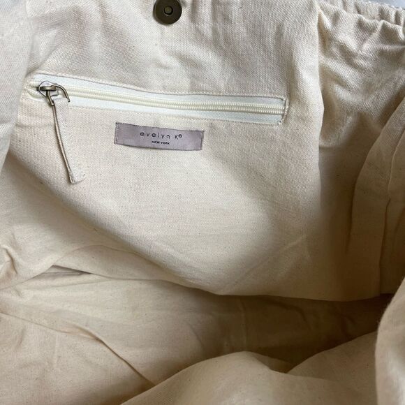 Evelyn K Hobo beige cotton extra large tote with brown and gold stitchin… - Picture 4 of 12